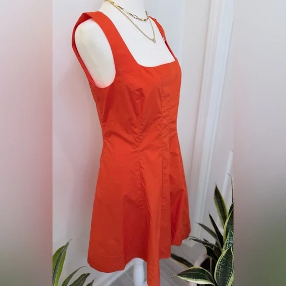 Ann Taylor NWT Orange Fit & Flare Dress Size 2 Cotton Square Neck Midi - Picture 3 of 10
